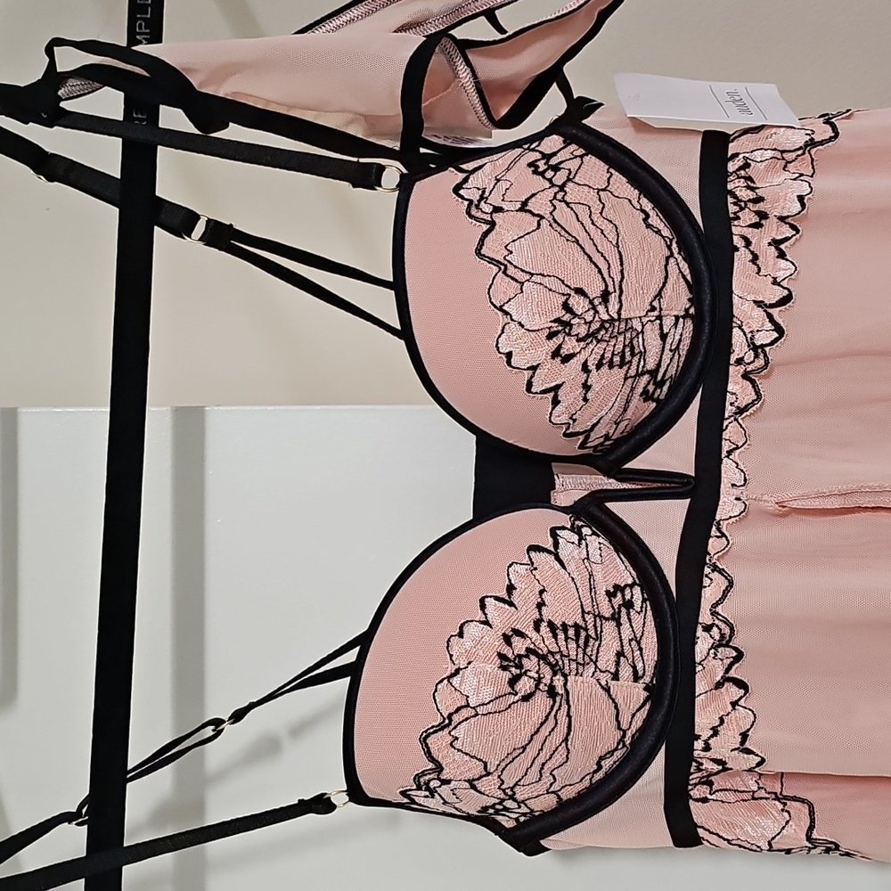 NWT Auden Push-Up Babydoll with Thong Set Ice Rose Size XS - Picture 5 of 15